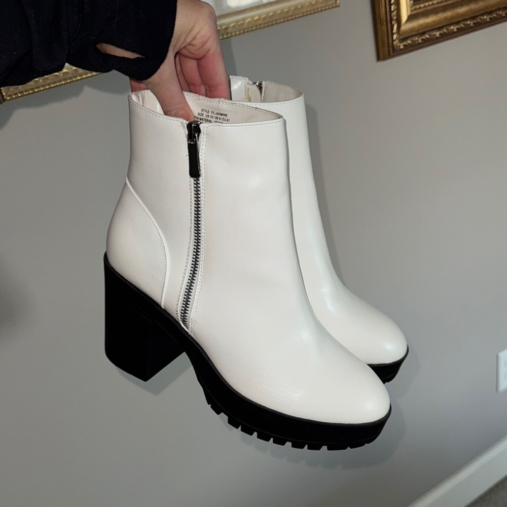 French Connection White Ankle Booties with Block Heel